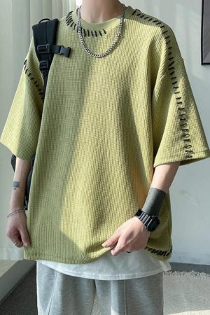 Quick Outfits, Modest Fashion Outfits Ideas Soft Boy Contrast Stitch Tee