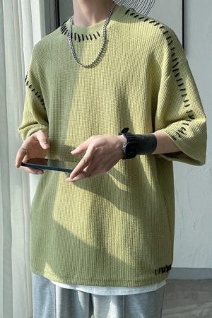 Quick Outfits, Modest Fashion Outfits Ideas Soft Boy Contrast Stitch Tee