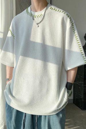 Quick Outfits, Modest Fashion Outfits Ideas Soft Boy Contrast Stitch Tee