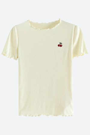 Quick Outfits, Modest Fashion Outfits Ideas Soft Girl Cherry Lettuce Edge Tee