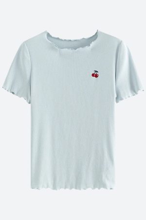 Quick Outfits, Modest Fashion Outfits Ideas Soft Girl Cherry Lettuce Edge Tee