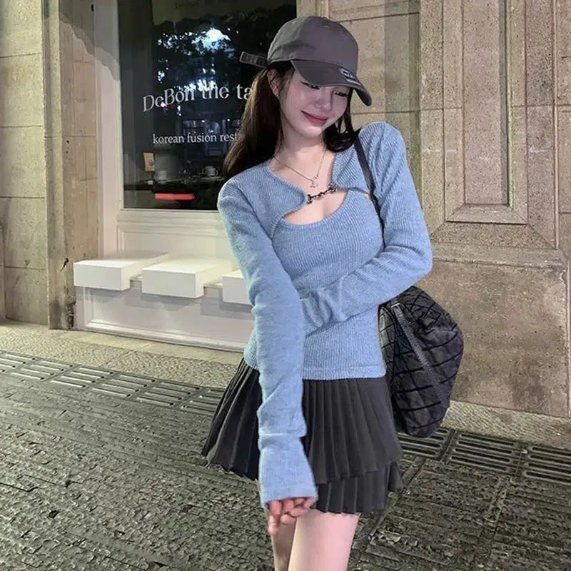 Quick Outfits, Modest Fashion Outfits Ideas Soft Girl Corduroy Cardigan Vest Set Quick Outfits, Modest Fashion Outfits Ideas Soft Girl Corduroy Cardigan Vest Set