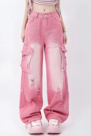 Quick Outfits, Modest Fashion Outfits Ideas Soft Girl Distressed Cargo Jeans