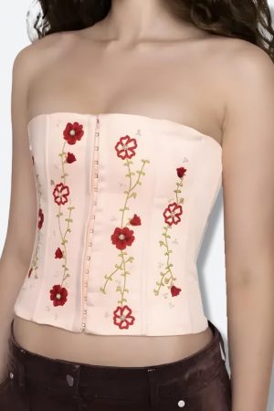 Quick Outfits, Modest Fashion Outfits Ideas Soft Girl Embroidered Beaded Corset Top