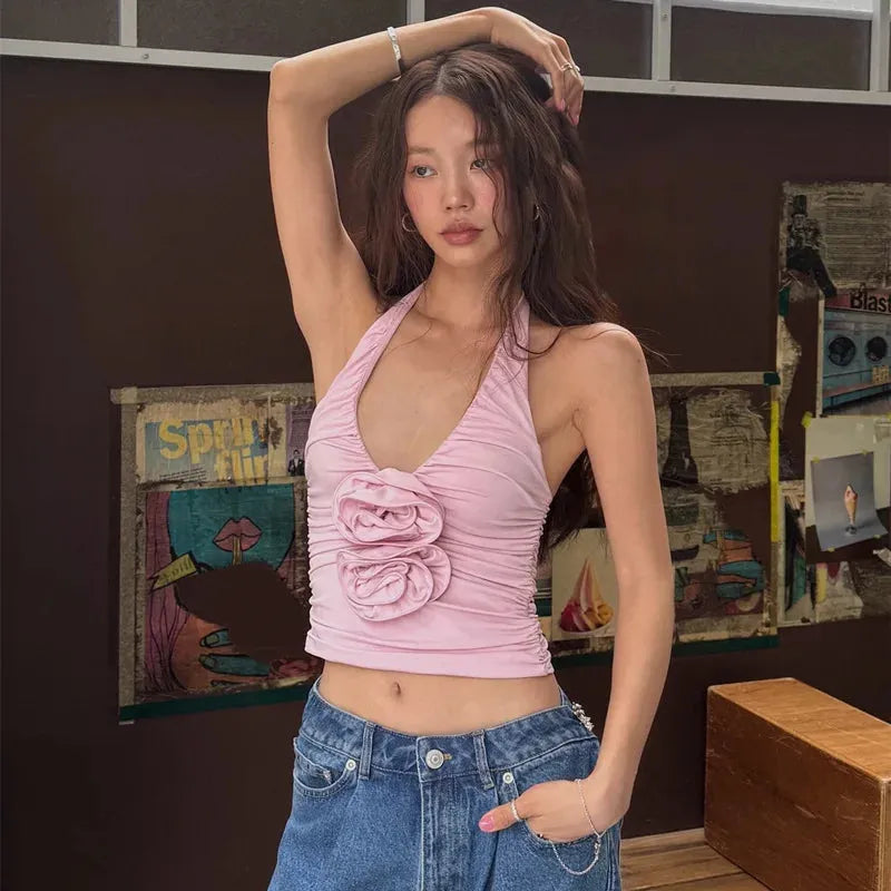 Quick Outfits, Modest Fashion Outfits Ideas Soft Girl Floral Halter Top Quick Outfits, Modest Fashion Outfits Ideas Soft Girl Floral Halter Top