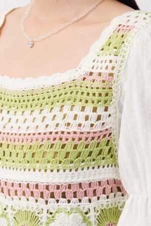 Quick Outfits, Modest Fashion Outfits Ideas Soft Girl Floral Hollow Out Knitted Top