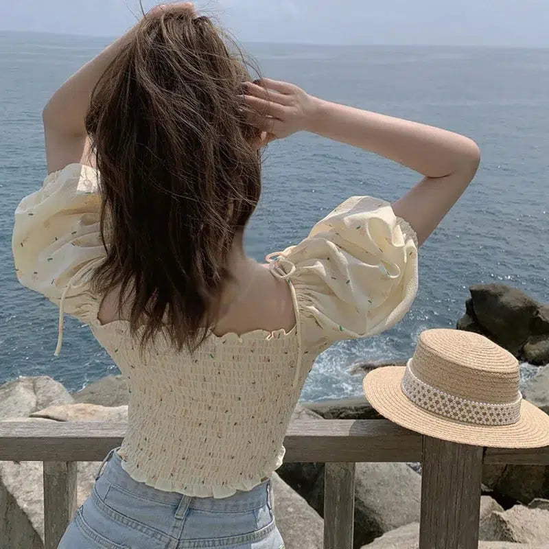 Quick Outfits, Modest Fashion Outfits Ideas Soft Girl Floral Puff Sleeve Crop Top Quick Outfits, Modest Fashion Outfits Ideas Soft Girl Floral Puff Sleeve Crop Top