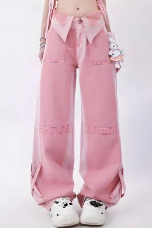 Quick Outfits, Modest Fashion Outfits Ideas Soft Girl Folded Waist Jeans