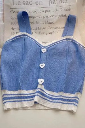 Quick Outfits, Modest Fashion Outfits Ideas Soft Girl Heart Buttoned Knitted Crop Top