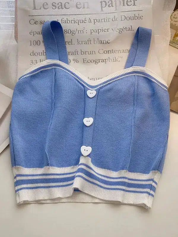 Quick Outfits, Modest Fashion Outfits Ideas Soft Girl Heart Buttoned Knitted Crop Top Quick Outfits, Modest Fashion Outfits Ideas Soft Girl Heart Buttoned Knitted Crop Top