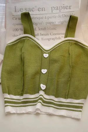 Quick Outfits, Modest Fashion Outfits Ideas Soft Girl Heart Buttoned Knitted Crop Top