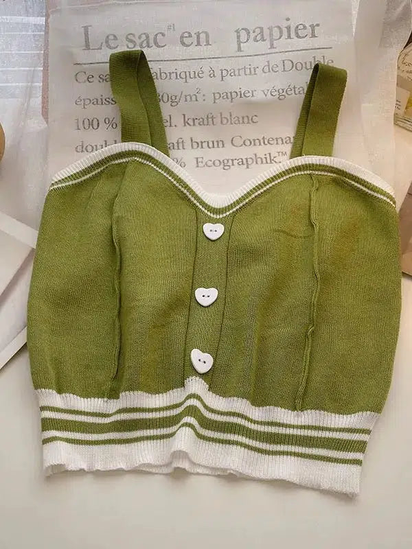 Quick Outfits, Modest Fashion Outfits Ideas Soft Girl Heart Buttoned Knitted Crop Top Quick Outfits, Modest Fashion Outfits Ideas Soft Girl Heart Buttoned Knitted Crop Top