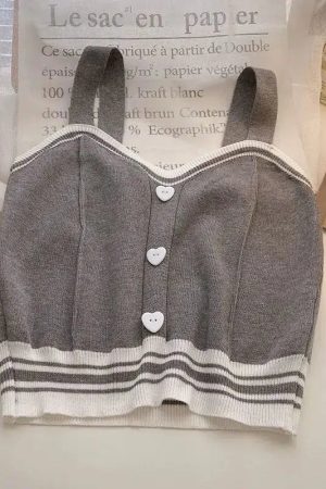 Quick Outfits, Modest Fashion Outfits Ideas Soft Girl Heart Buttoned Knitted Crop Top