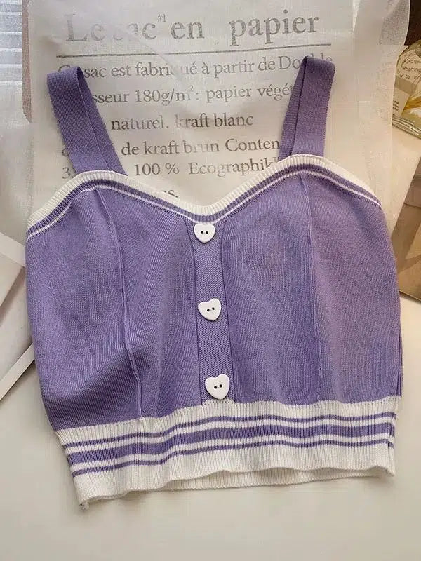 Quick Outfits, Modest Fashion Outfits Ideas Soft Girl Heart Buttoned Knitted Crop Top Quick Outfits, Modest Fashion Outfits Ideas Soft Girl Heart Buttoned Knitted Crop Top