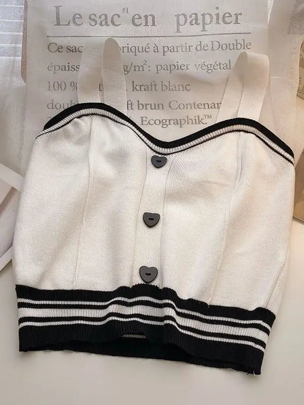 Quick Outfits, Modest Fashion Outfits Ideas Soft Girl Heart Buttoned Knitted Crop Top Quick Outfits, Modest Fashion Outfits Ideas Soft Girl Heart Buttoned Knitted Crop Top