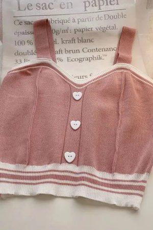 Quick Outfits, Modest Fashion Outfits Ideas Soft Girl Heart Buttoned Knitted Crop Top