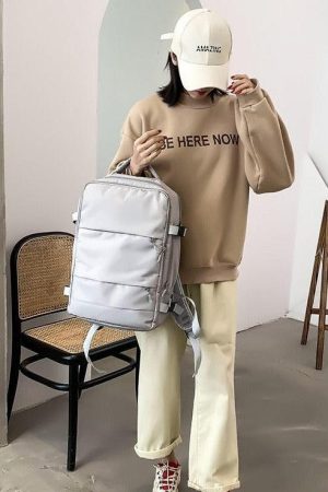 Quick Outfits, Modest Fashion Outfits Ideas Soft Girl Hidden Pockets Travel Backpack