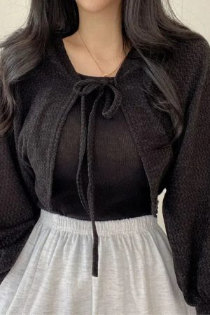 Quick Outfits, Modest Fashion Outfits Ideas Soft Girl Lace Up Crop Cardigan