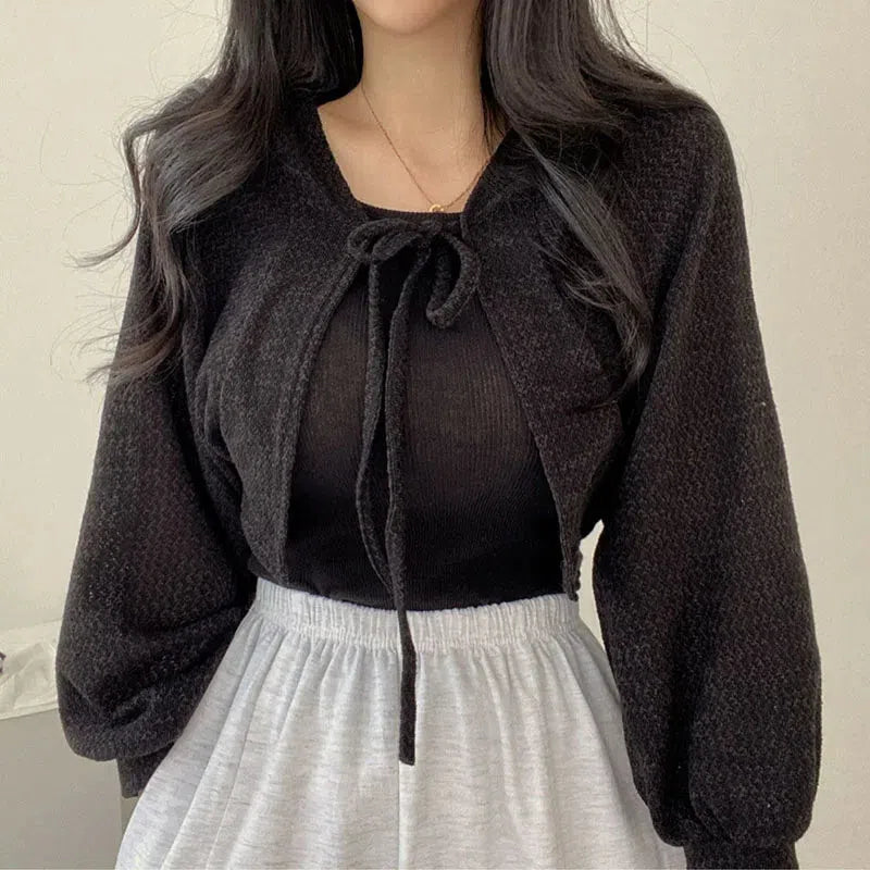 Quick Outfits, Modest Fashion Outfits Ideas Soft Girl Lace Up Crop Cardigan Quick Outfits, Modest Fashion Outfits Ideas Soft Girl Lace Up Crop Cardigan