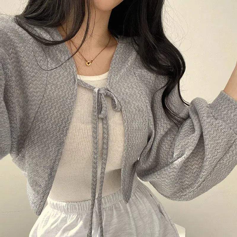 Quick Outfits, Modest Fashion Outfits Ideas Soft Girl Lace Up Crop Cardigan Quick Outfits, Modest Fashion Outfits Ideas Soft Girl Lace Up Crop Cardigan