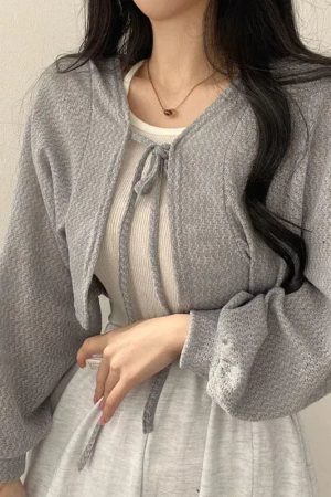 Quick Outfits, Modest Fashion Outfits Ideas Soft Girl Lace Up Crop Cardigan
