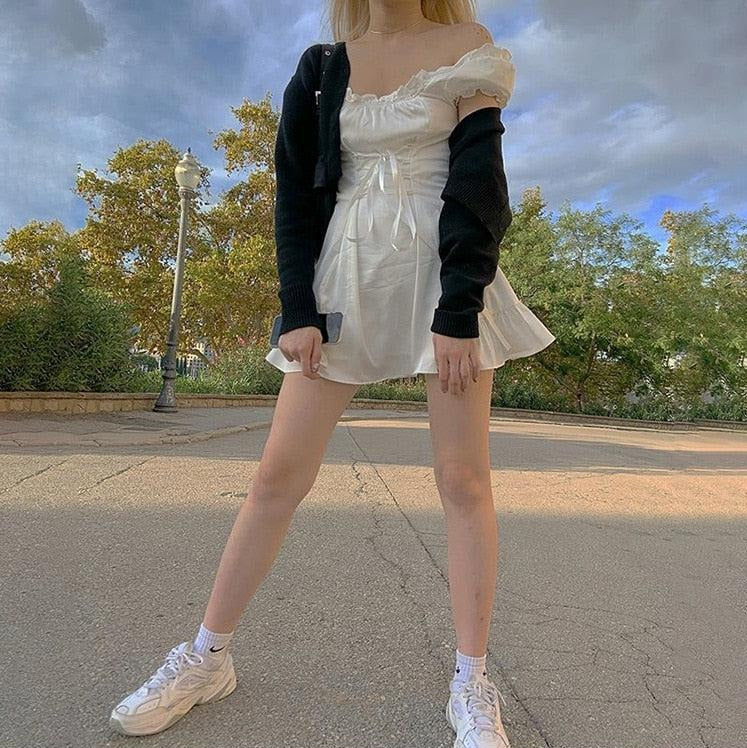 Quick Outfits, Modest Fashion Outfits Ideas Soft Girl Lace Up Mini Dress Quick Outfits, Modest Fashion Outfits Ideas Soft Girl Lace Up Mini Dress