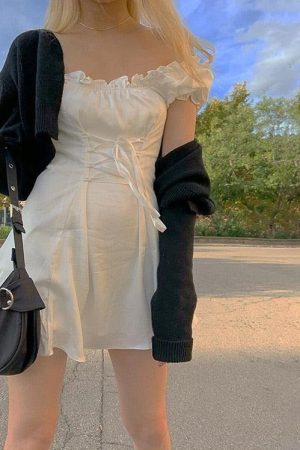 Quick Outfits, Modest Fashion Outfits Ideas Soft Girl Lace Up Mini Dress