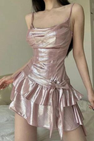 Quick Outfits, Modest Fashion Outfits Ideas Soft Girl Metallic Mini Dress