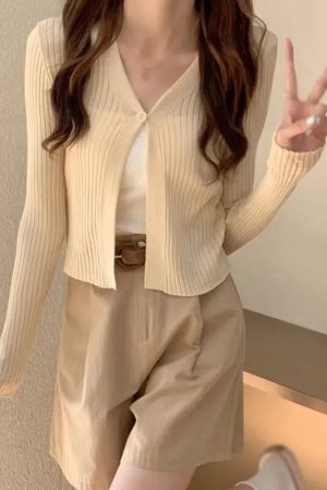 Quick Outfits, Modest Fashion Outfits Ideas Soft Girl One Button Cardigan