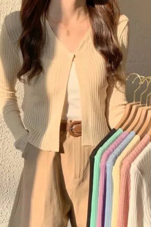 Quick Outfits, Modest Fashion Outfits Ideas Soft Girl One Button Cardigan