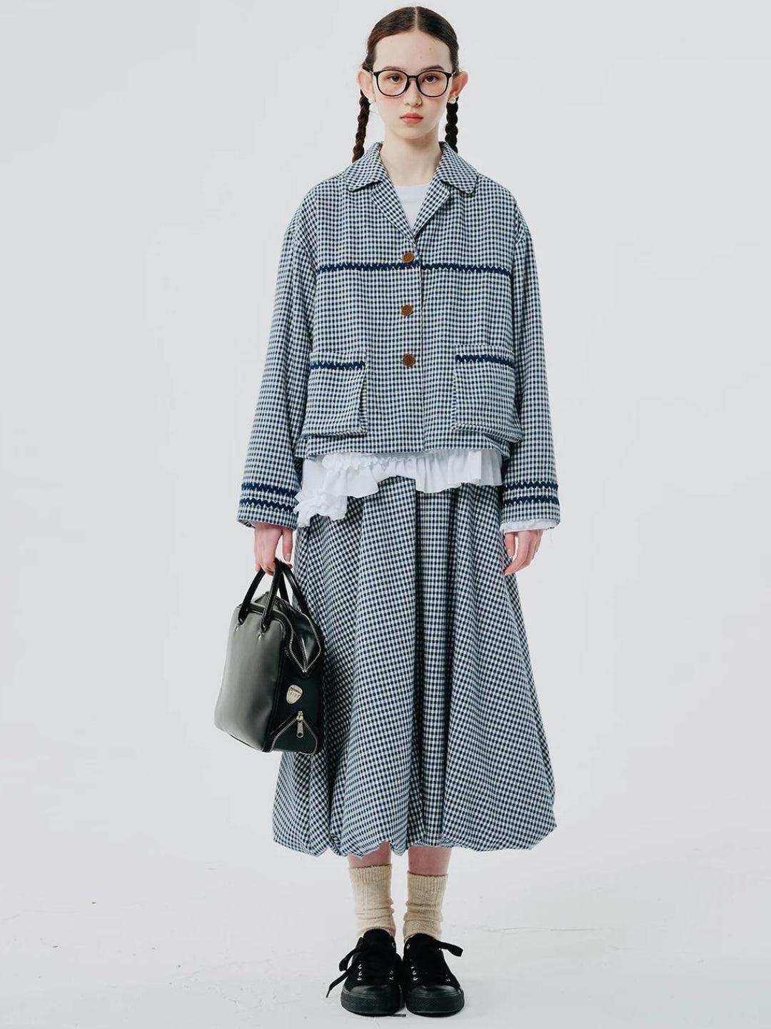 Quick Outfits, Modest Fashion Outfits Ideas Soft Girl Plaid Bubble Midi Skirt Quick Outfits, Modest Fashion Outfits Ideas Soft Girl Plaid Bubble Midi Skirt