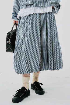 Quick Outfits, Modest Fashion Outfits Ideas Soft Girl Plaid Bubble Midi Skirt