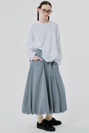 Quick Outfits, Modest Fashion Outfits Ideas Soft Girl Plaid Bubble Midi Skirt