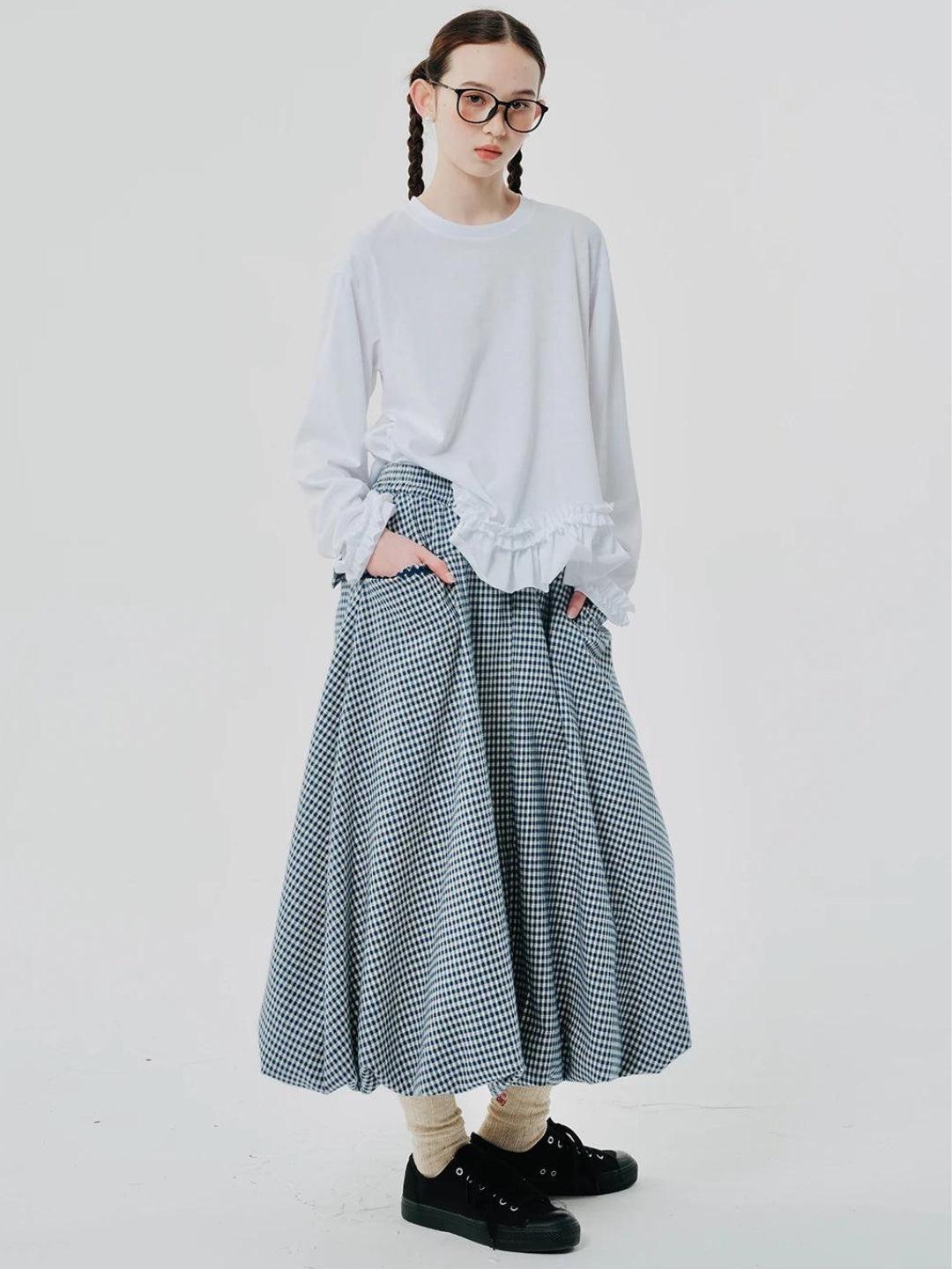 Quick Outfits, Modest Fashion Outfits Ideas Soft Girl Plaid Bubble Midi Skirt Quick Outfits, Modest Fashion Outfits Ideas Soft Girl Plaid Bubble Midi Skirt