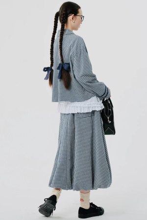 Quick Outfits, Modest Fashion Outfits Ideas Soft Girl Plaid Bubble Midi Skirt