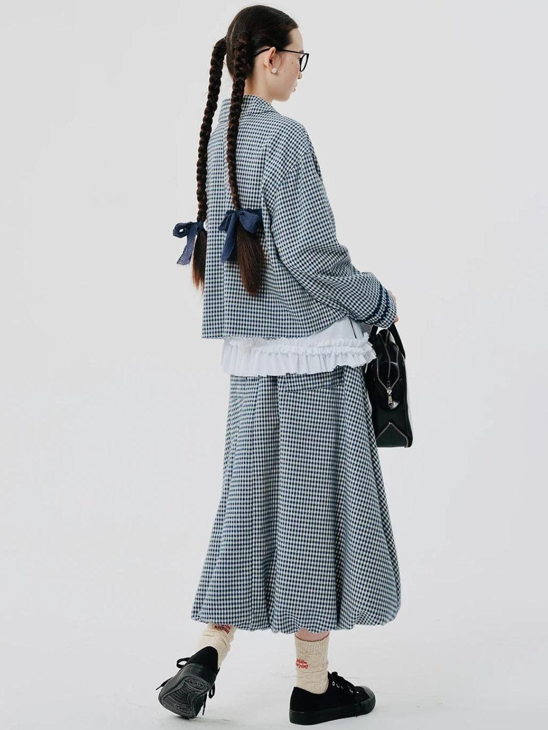 Quick Outfits, Modest Fashion Outfits Ideas Soft Girl Plaid Bubble Midi Skirt Quick Outfits, Modest Fashion Outfits Ideas Soft Girl Plaid Bubble Midi Skirt