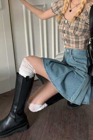 Quick Outfits, Modest Fashion Outfits Ideas Soft Girl Pleated Denim Mini Skirt