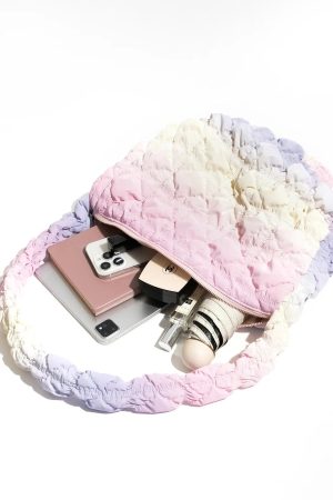 Quick Outfits, Modest Fashion Outfits Ideas Soft Girl Rainbow Quilted Bag