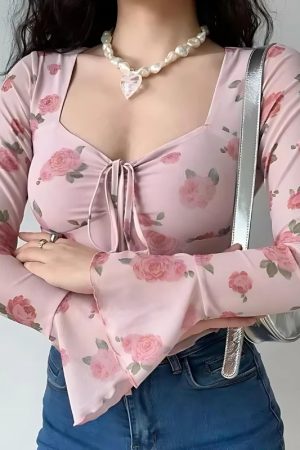 Quick Outfits, Modest Fashion Outfits Ideas Soft Girl Rose Garden Mesh Top