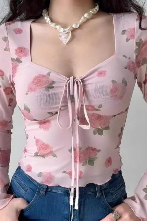 Quick Outfits, Modest Fashion Outfits Ideas Soft Girl Rose Garden Mesh Top