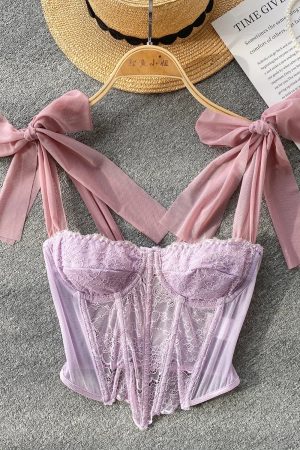 Quick Outfits, Modest Fashion Outfits Ideas Soft Girl Sheer Lace Corset Top