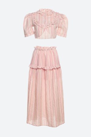 Quick Outfits, Modest Fashion Outfits Ideas Soft Girl Striped Crop Top & Maxi Skirt Two Piece Set