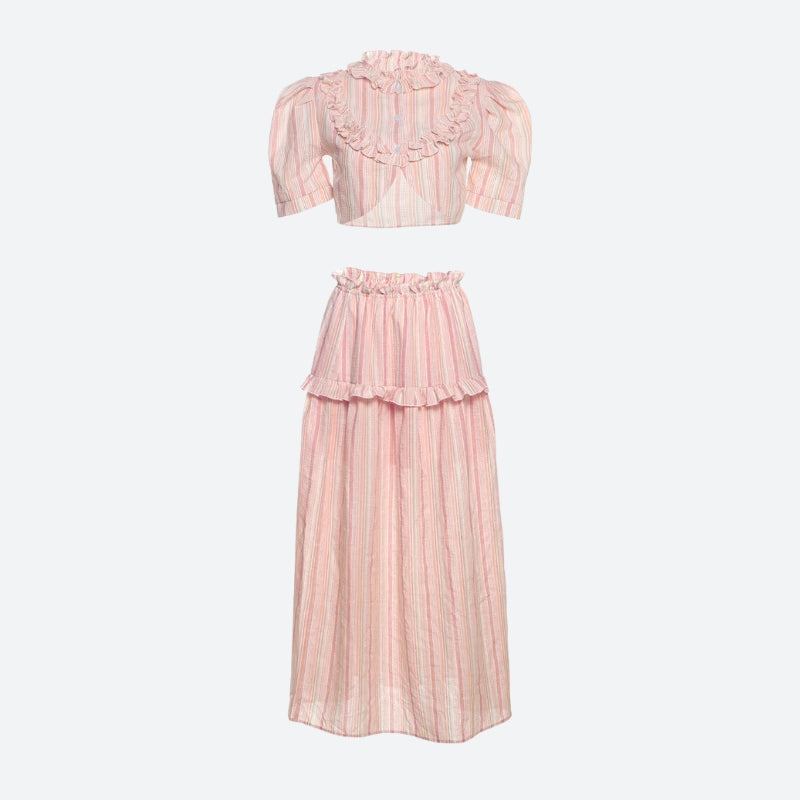 Quick Outfits, Modest Fashion Outfits Ideas Soft Girl Striped Crop Top & Maxi Skirt Two Piece Set Quick Outfits, Modest Fashion Outfits Ideas Soft Girl Striped Crop Top & Maxi Skirt Two Piece Set