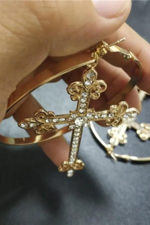 Quick Outfits, Modest Fashion Outfits Ideas Sparkle Cross Hoop Earrings