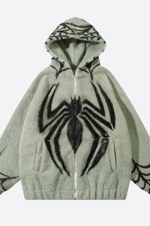 Quick Outfits, Modest Fashion Outfits Ideas Spider Full Zip-Up Teddy Hoodie Jacket