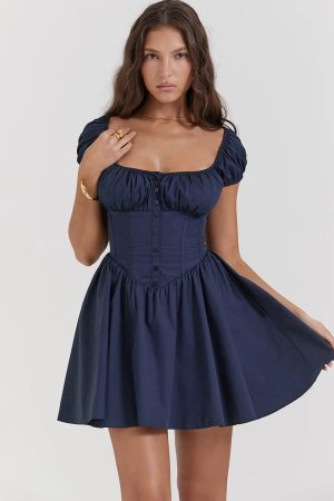 Quick Outfits, Modest Fashion Outfits Ideas Square Neck Corset Mini Dress