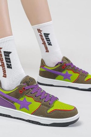 Quick Outfits, Modest Fashion Outfits Ideas Star Embroidered Multicolor Sneakers