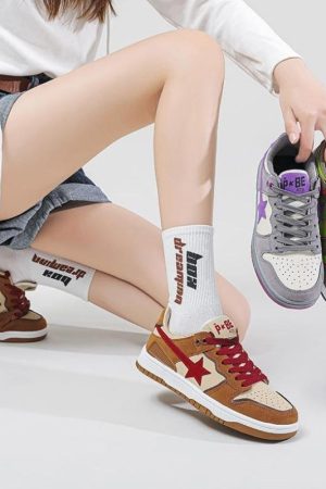 Quick Outfits, Modest Fashion Outfits Ideas Star Embroidered Multicolor Sneakers