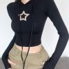 Quick Outfits, Modest Fashion Outfits Ideas Star Embroidery Hooded Crop Top