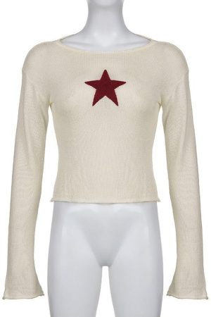 Quick Outfits, Modest Fashion Outfits Ideas Star Embroidery Knitted Top
